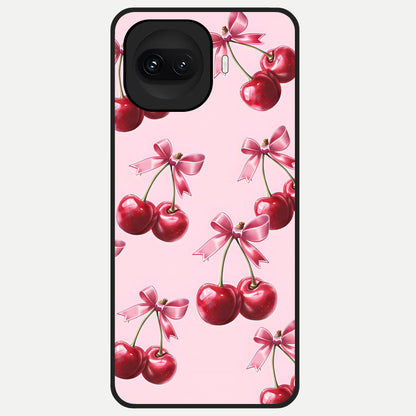  Red Cherries Pattern Glass Case for iQOO 15R back cover – full design glossy printed glass finish