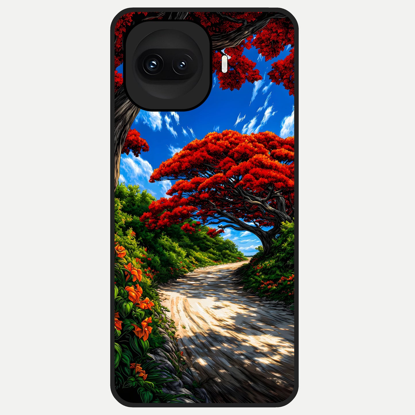  Red Trees Pathway Glass Case for iQOO 15R back cover – full design glossy printed glass finish
