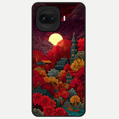  Scarlet Autumn Temple Glass Case for iQOO 15R back cover – full design glossy printed glass finish