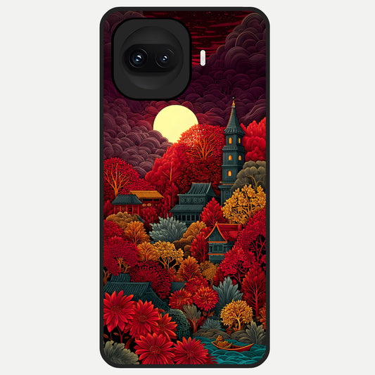  Scarlet Autumn Temple Glass Case for iQOO 15R back cover – full design glossy printed glass finish