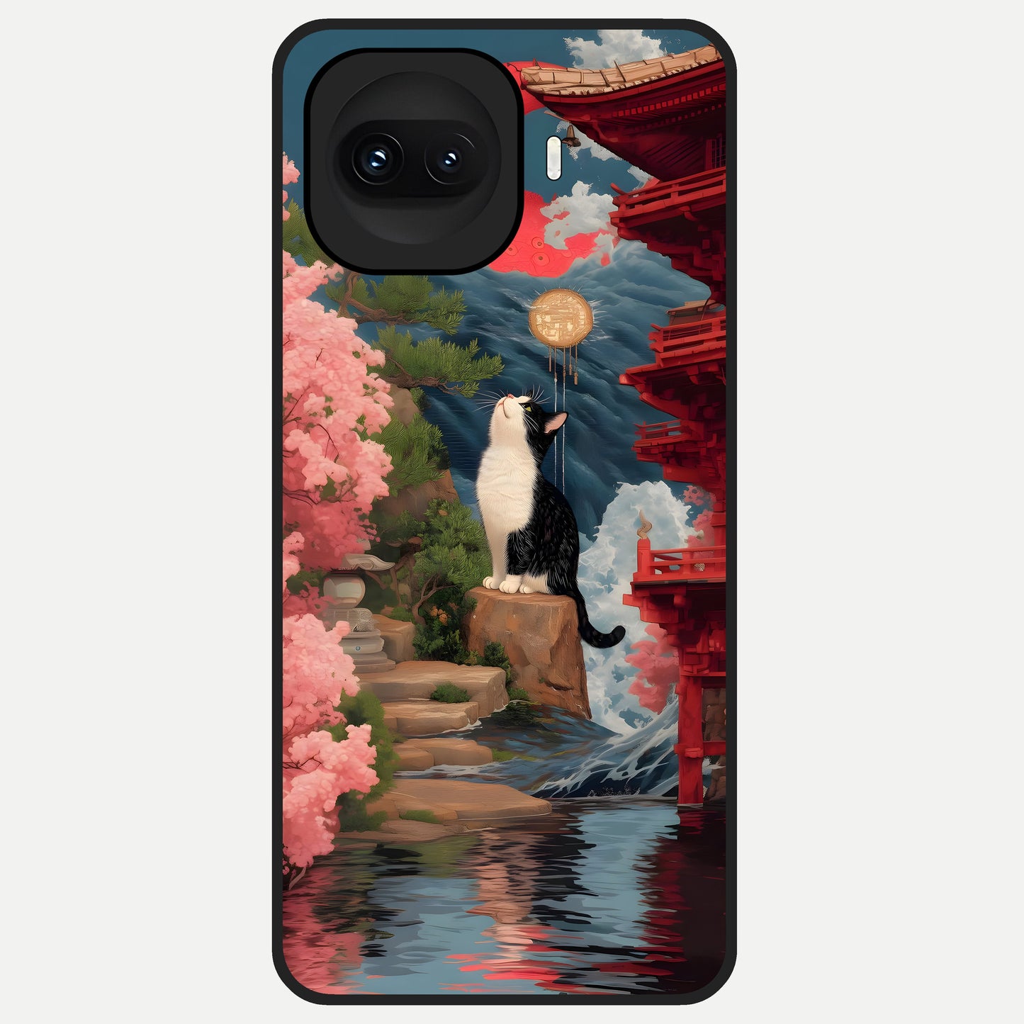  Temple Cat Scenery Glass Case for iQOO 15R back cover – full design glossy printed glass finish