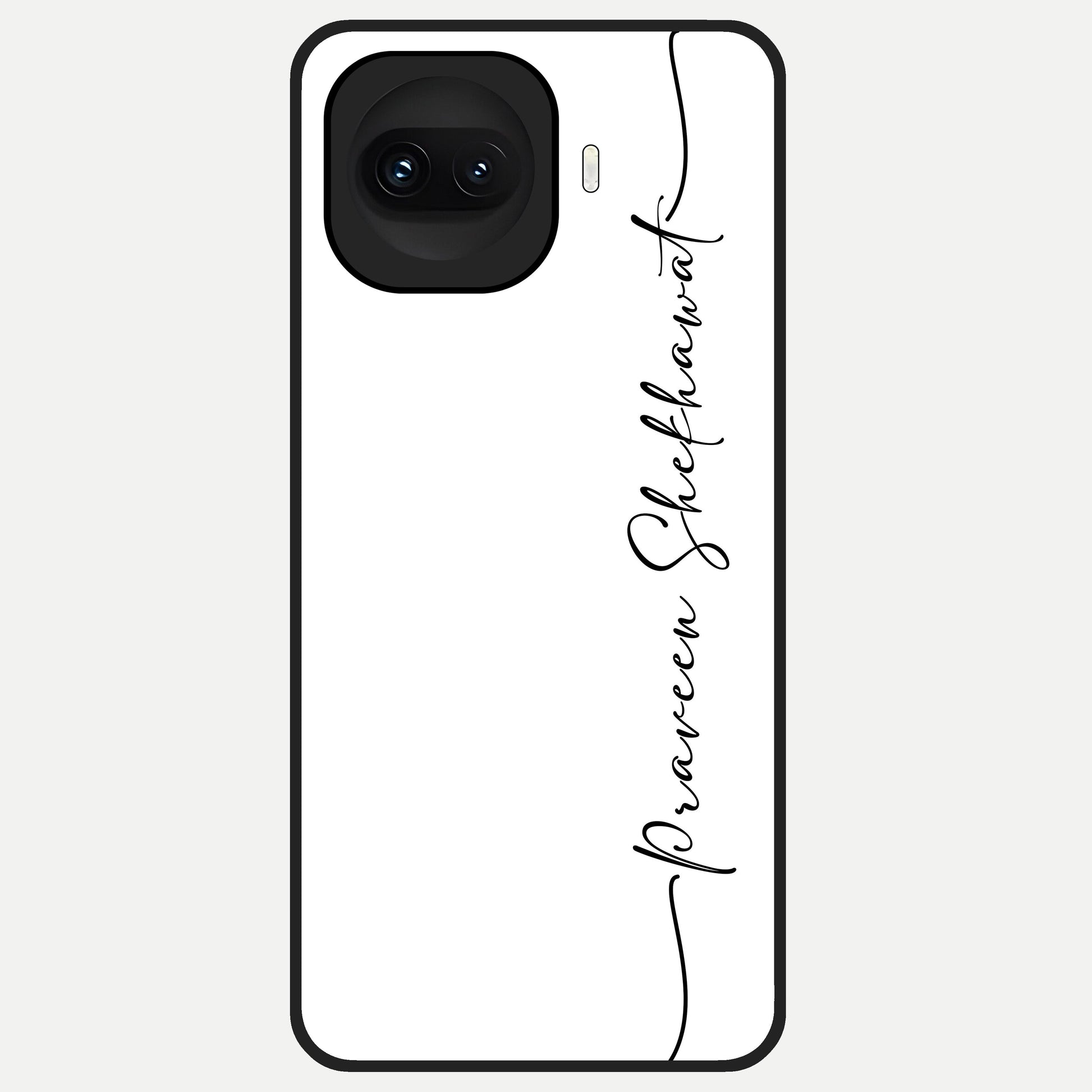  White Tune Custom Name Glass Case for iQOO 15R back cover – personalized glossy printed glass finish