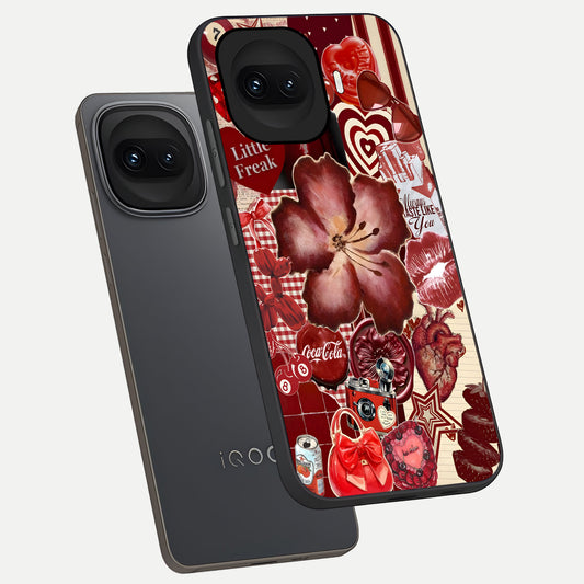  Aesthetic Little Freak phone case for iQOO 15R showing premium glass back cover with detailed artwork
