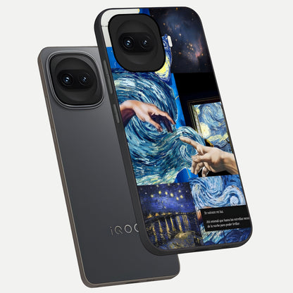  Aesthetic Vando Hands phone case for iQOO 15R showing premium glass back cover with detailed artwork