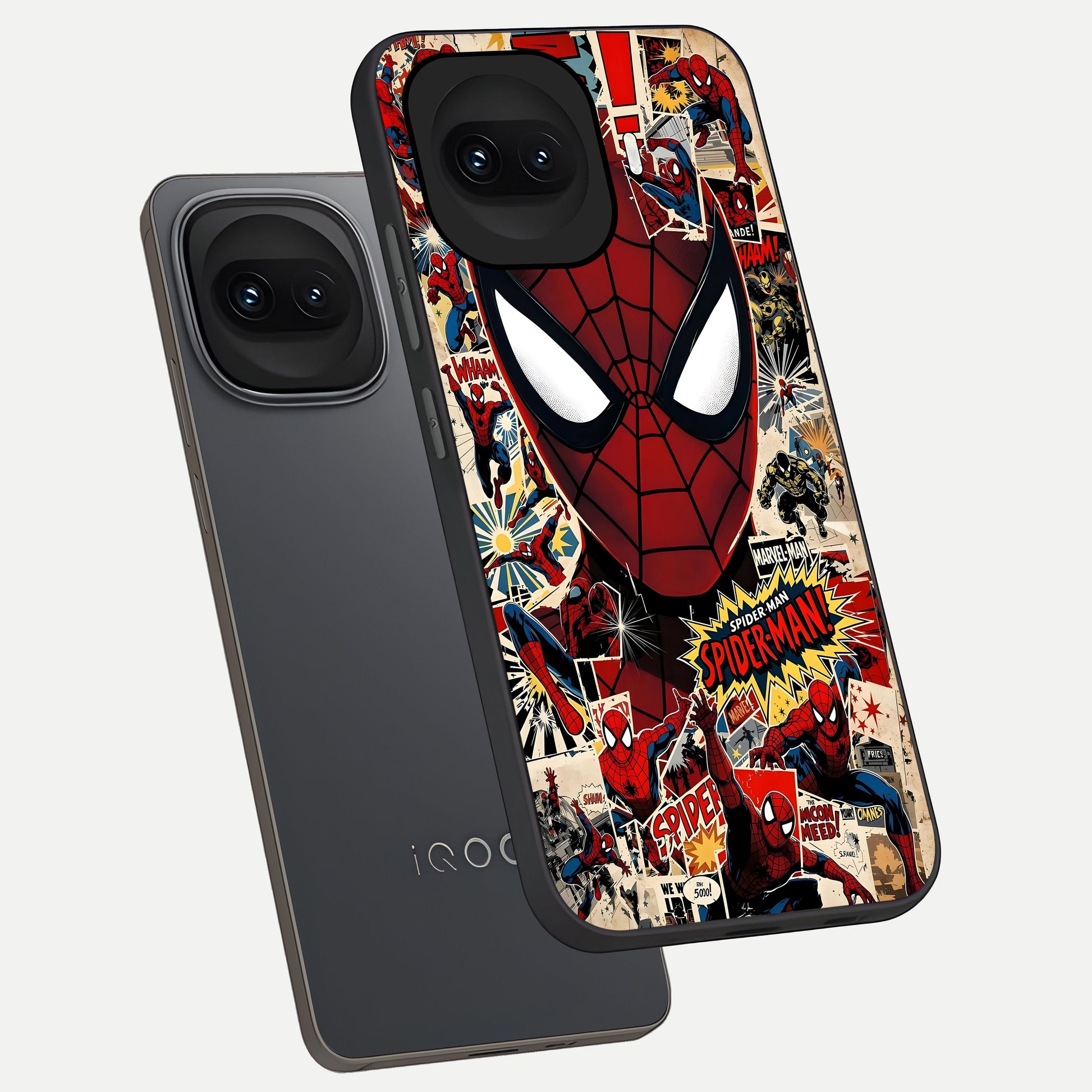  Aesthetic Wonder Spider phone case for iQOO 15R showing premium glass back cover with detailed artwork