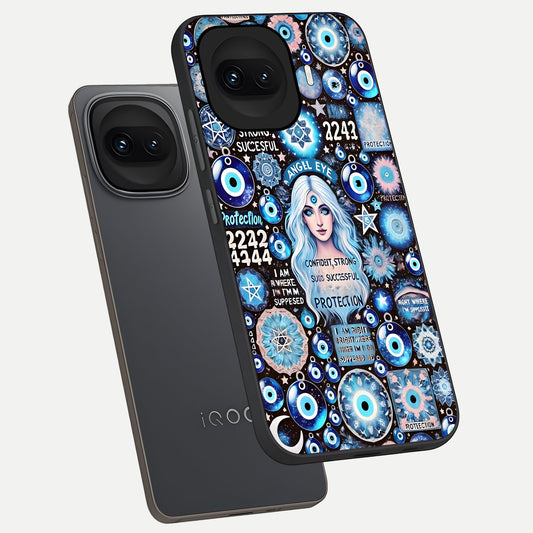  Angel Aura Shield phone case for iQOO 15R showing premium glass back cover with detailed artwork