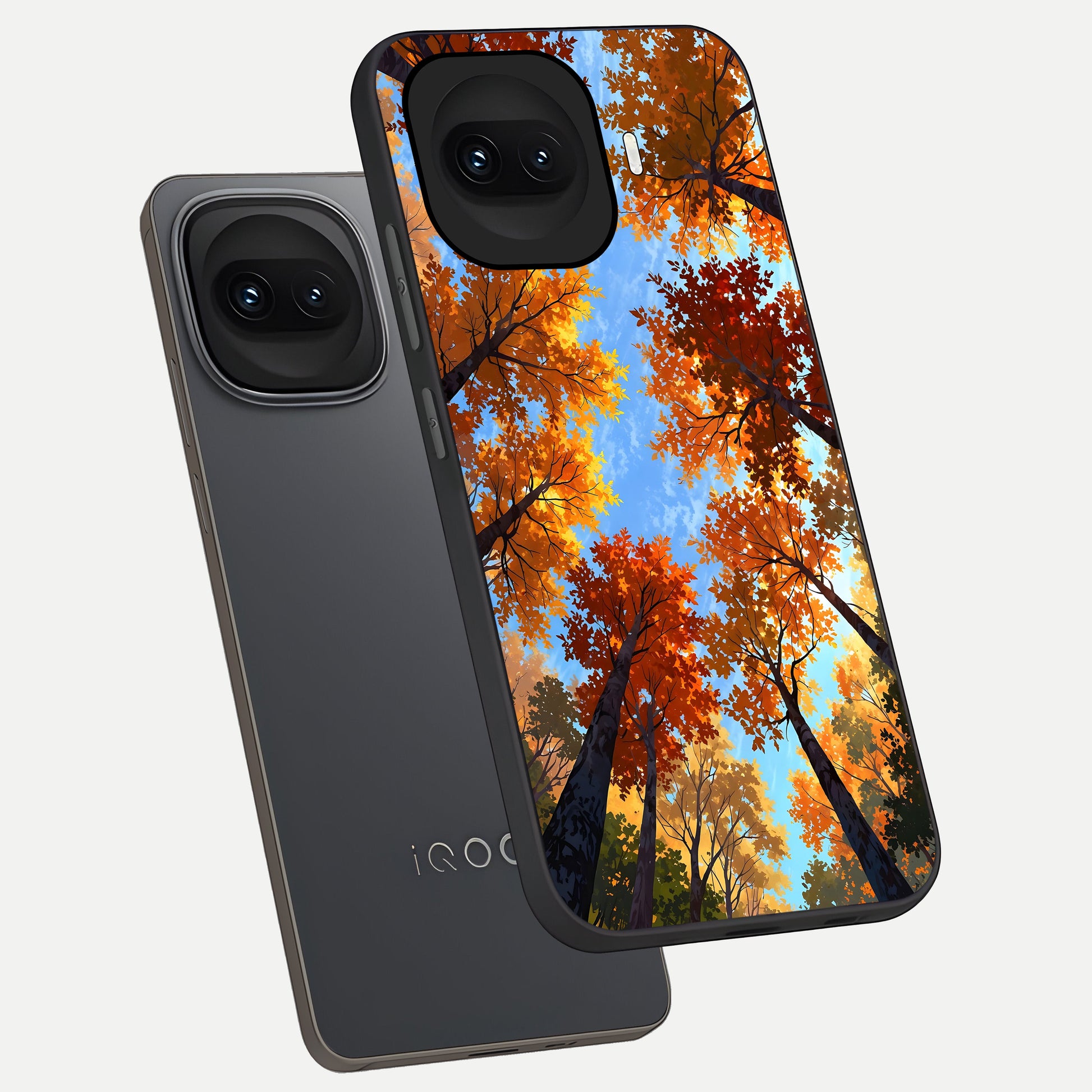  Autumn Sky Rise phone case for iQOO 15R showing premium glass back cover with detailed artwork