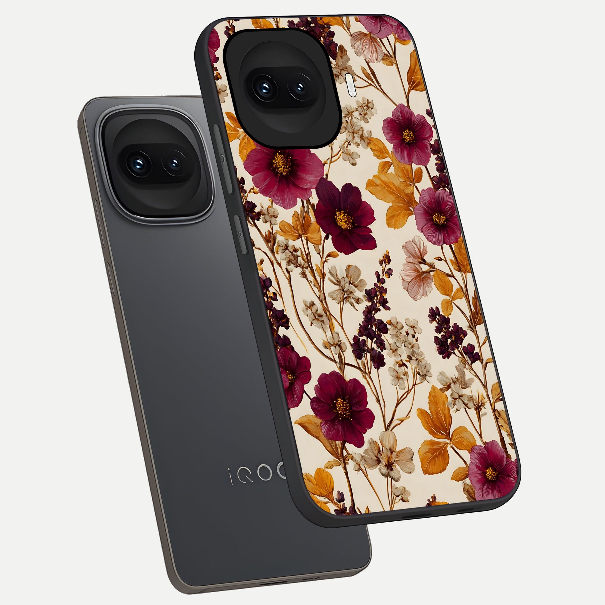  Autumn Wine Bloom phone case for iQOO 15R showing premium glass back cover with detailed artwork
