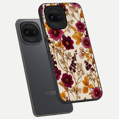  Autumn Wine Bloom phone case for iQOO 15R showing premium glass back cover with detailed artwork