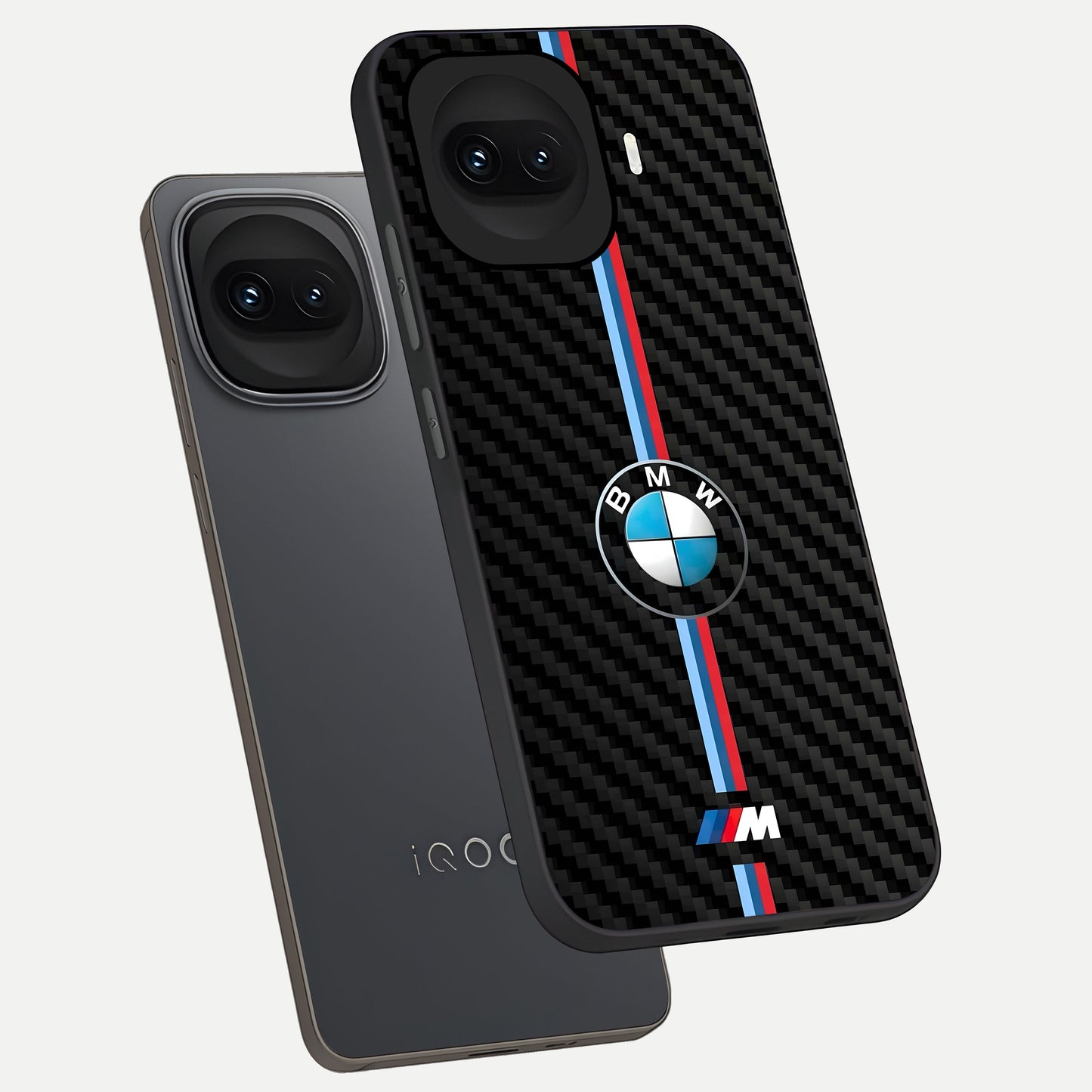  BMW Pattern phone case for iQOO 15R showing premium glass back cover with detailed artwork