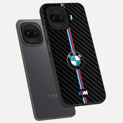  BMW Pattern phone case for iQOO 15R showing premium glass back cover with detailed artwork