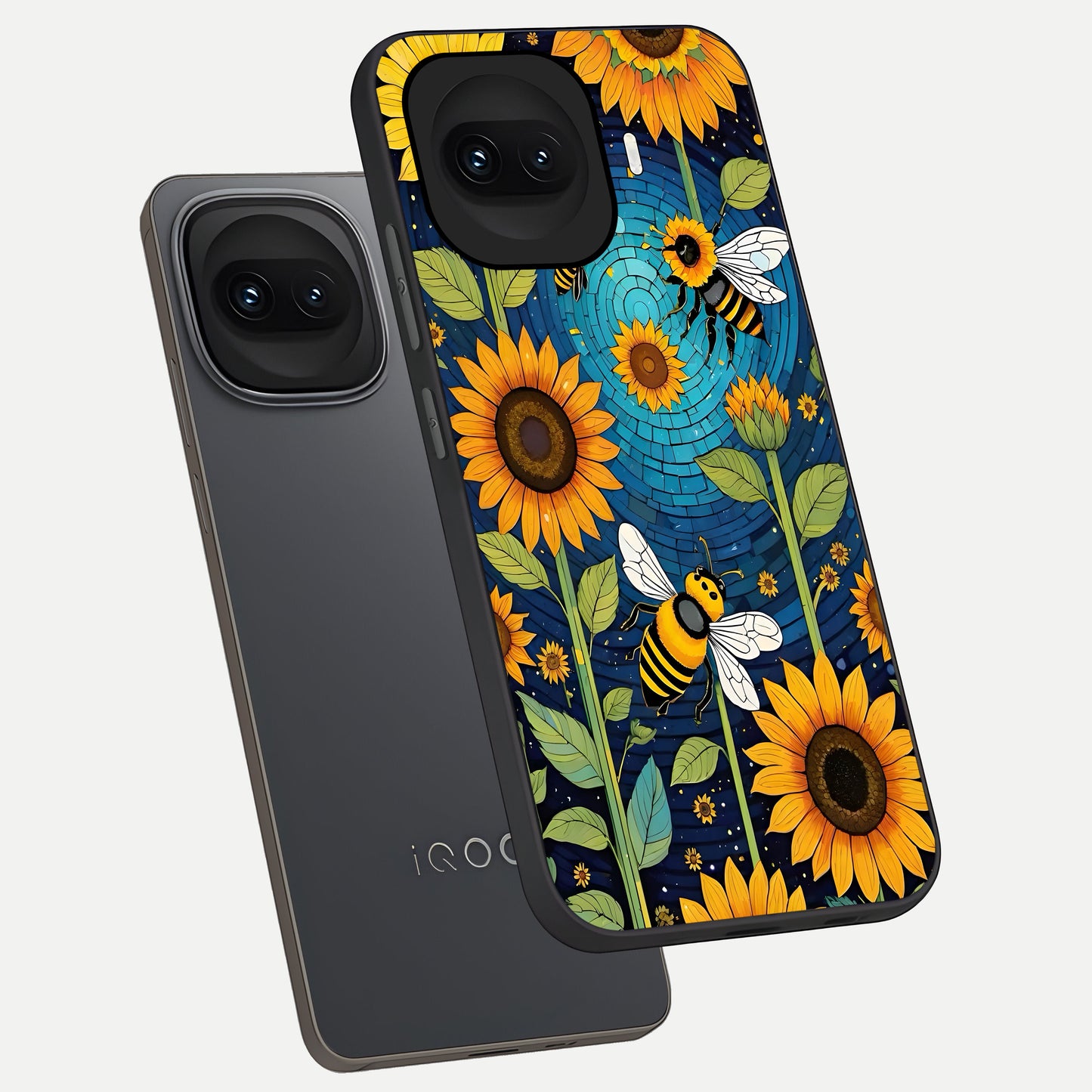 Bees And Sunflowers phone case for iQOO 15R showing premium glass back cover with detailed artwork