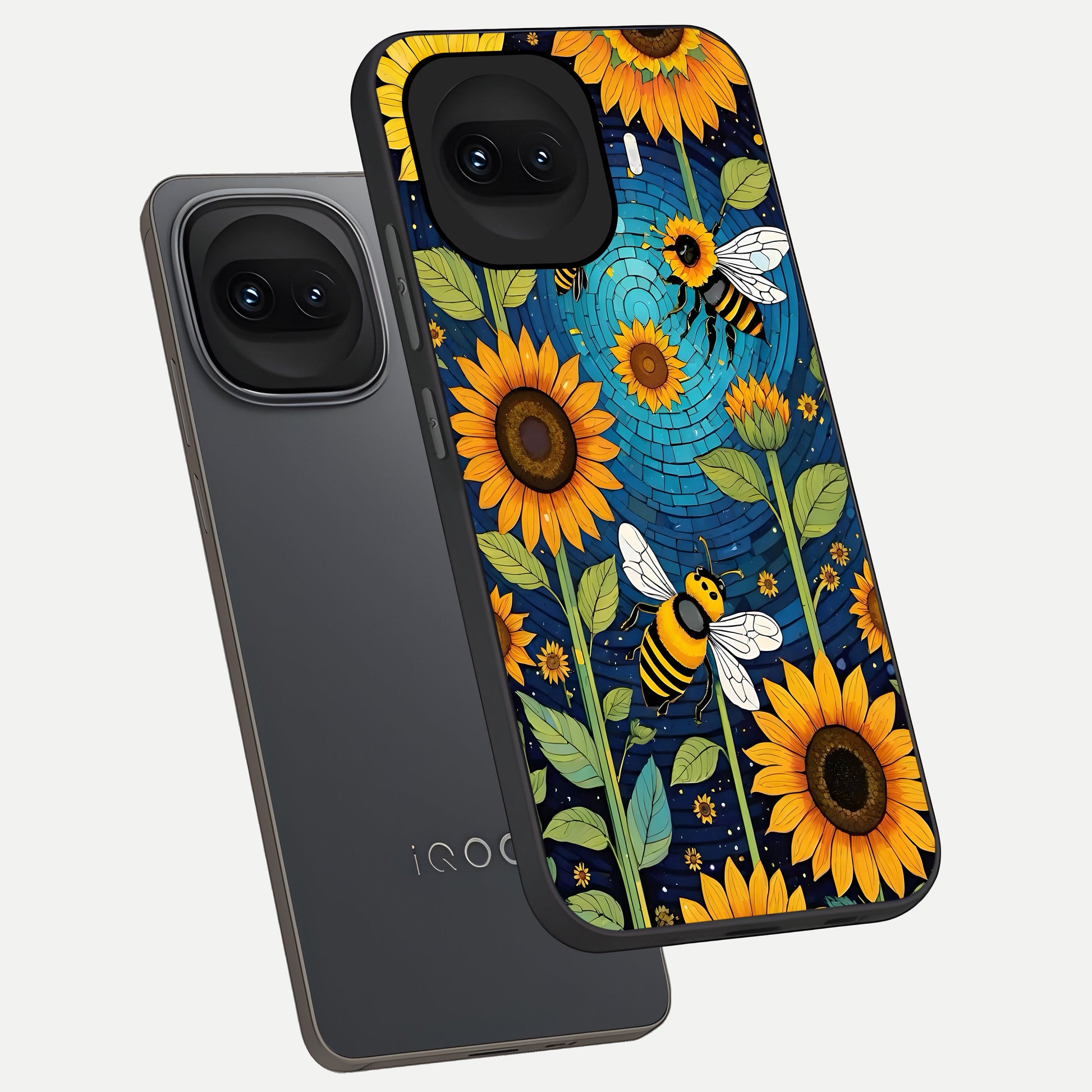  Bees And Sunflowers phone case for iQOO 15R showing premium glass back cover with detailed artwork