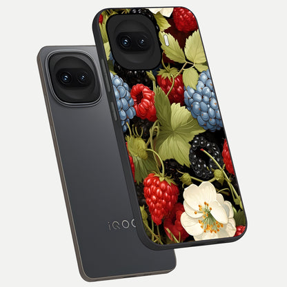  Berry Bloom Charm phone case for iQOO 15R showing premium glass back cover with detailed artwork