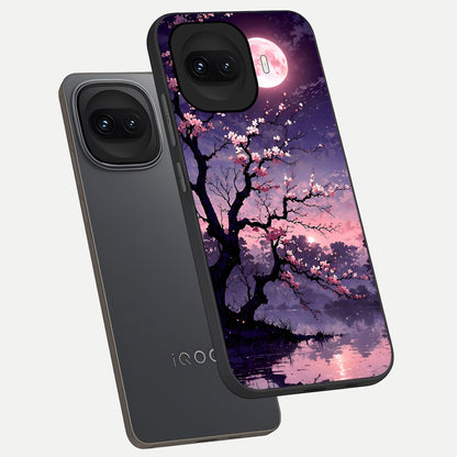  Blossom Pink Moon phone case for iQOO 15R showing premium glass back cover with detailed artwork