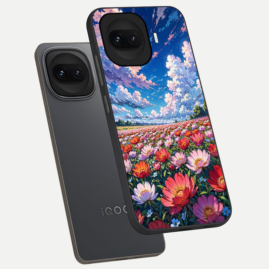  Blossom Sky Field phone case for iQOO 15R showing premium glass back cover with detailed artwork