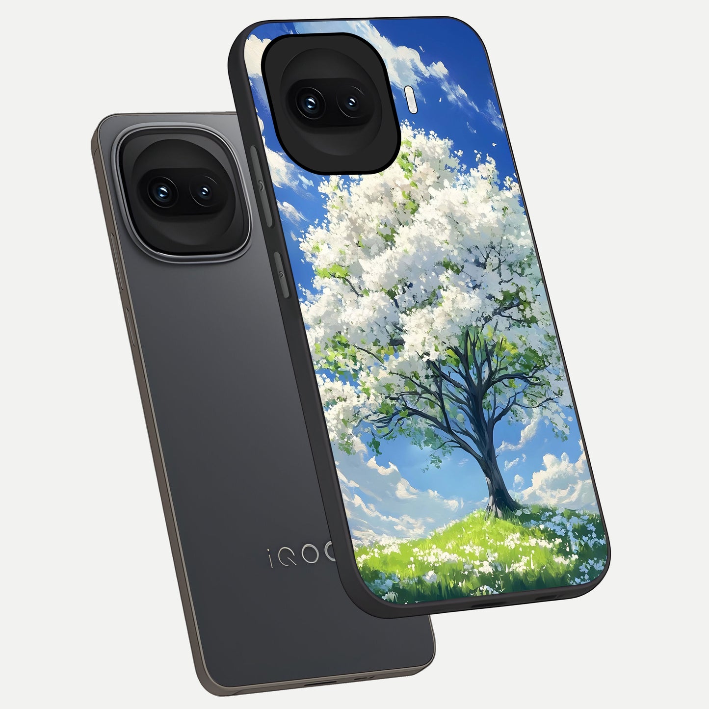  Blossom Sky Serenity phone case for iQOO 15R showing premium glass back cover with detailed artwork