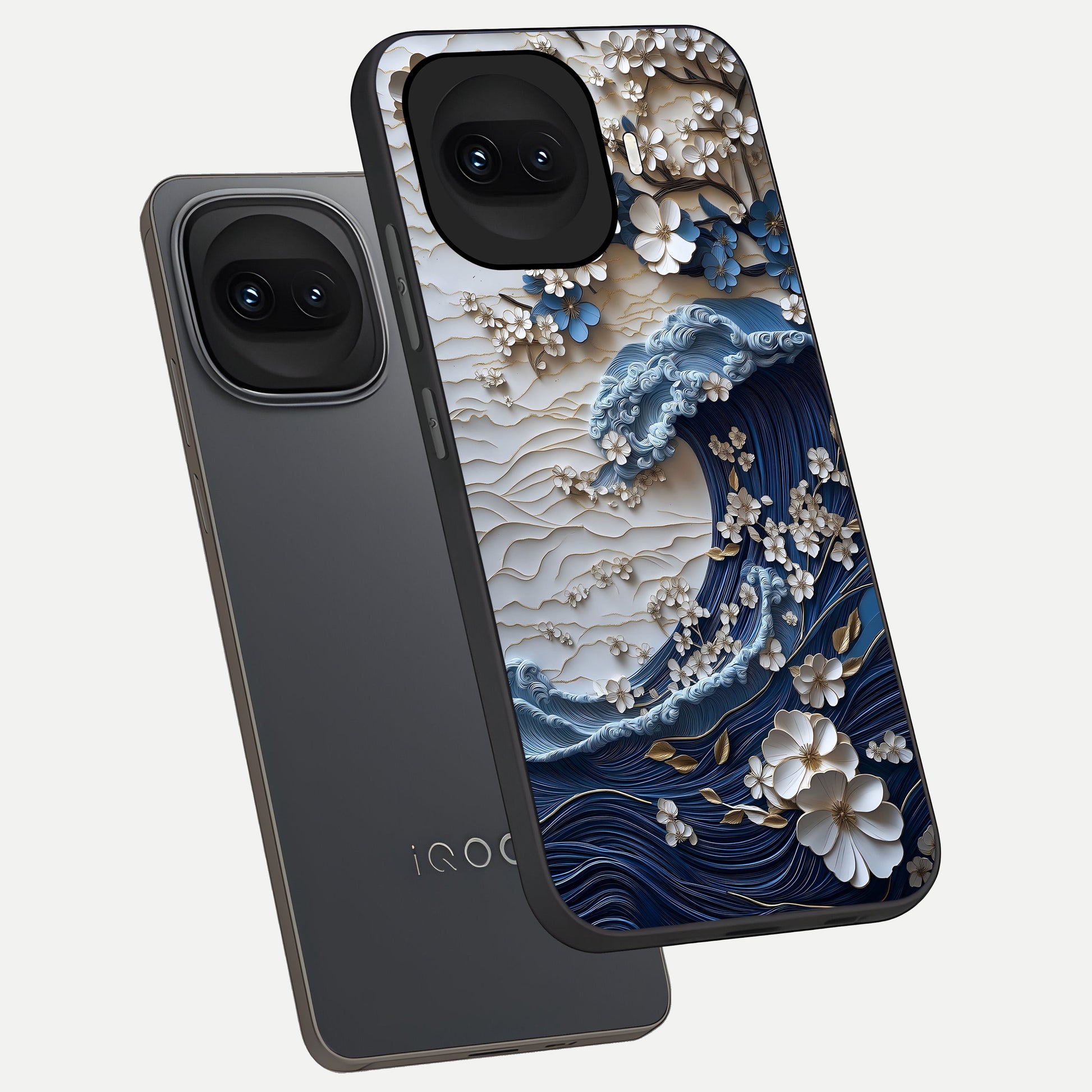  Blossom Wave Art phone case for iQOO 15R showing premium glass back cover with detailed artwork