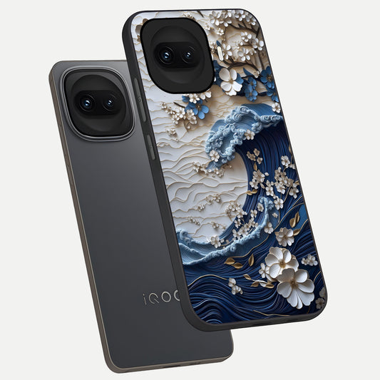  Blossom Wave Art phone case for iQOO 15R showing premium glass back cover with detailed artwork