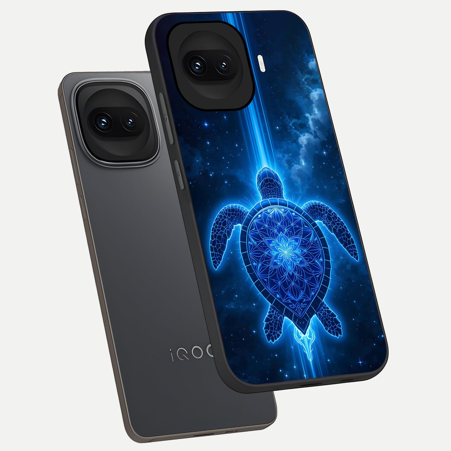  Blue Galaxy Turtle phone case for iQOO 15R showing premium glass back cover with detailed artwork