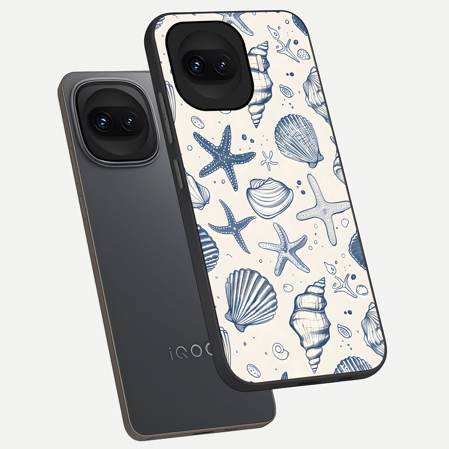  Blue Ocean Outline phone case for iQOO 15R showing premium glass back cover with detailed artwork