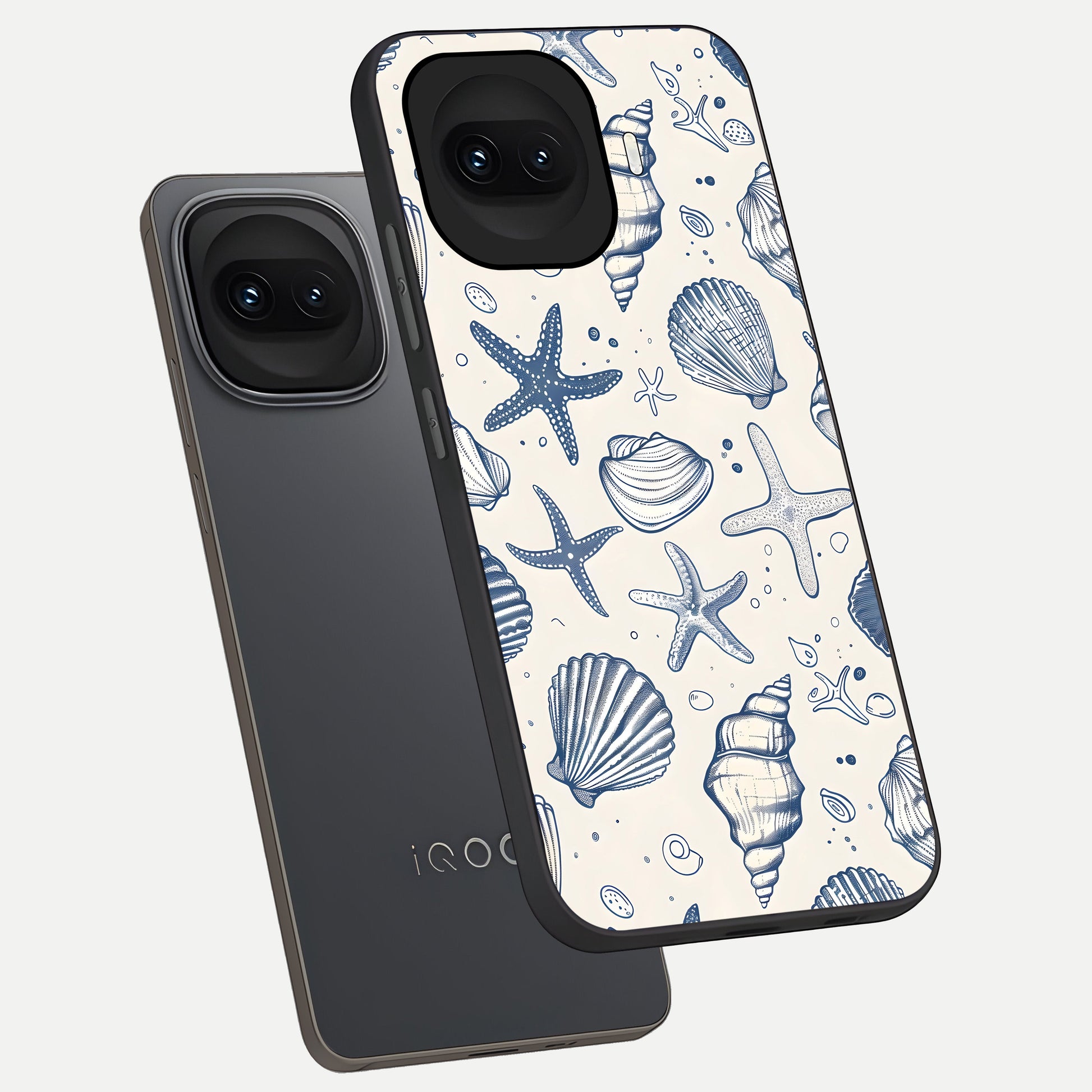  Blue Ocean Outline phone case for iQOO 15R showing premium glass back cover with detailed artwork
