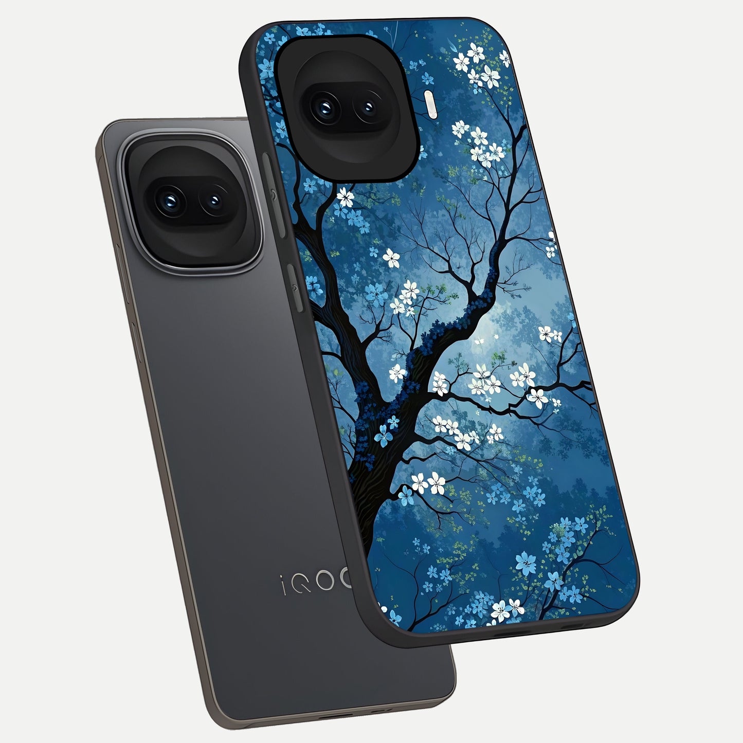  Blue Tree Serenity phone case for iQOO 15R showing premium glass back cover with detailed artwork