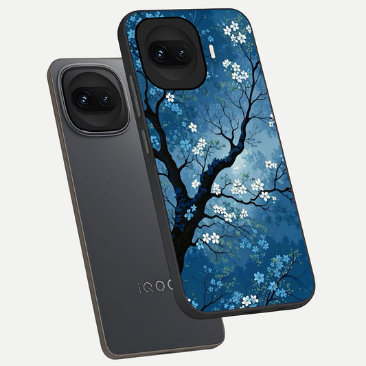  Blue Tree Serenity phone case for iQOO 15R showing premium glass back cover with detailed artwork