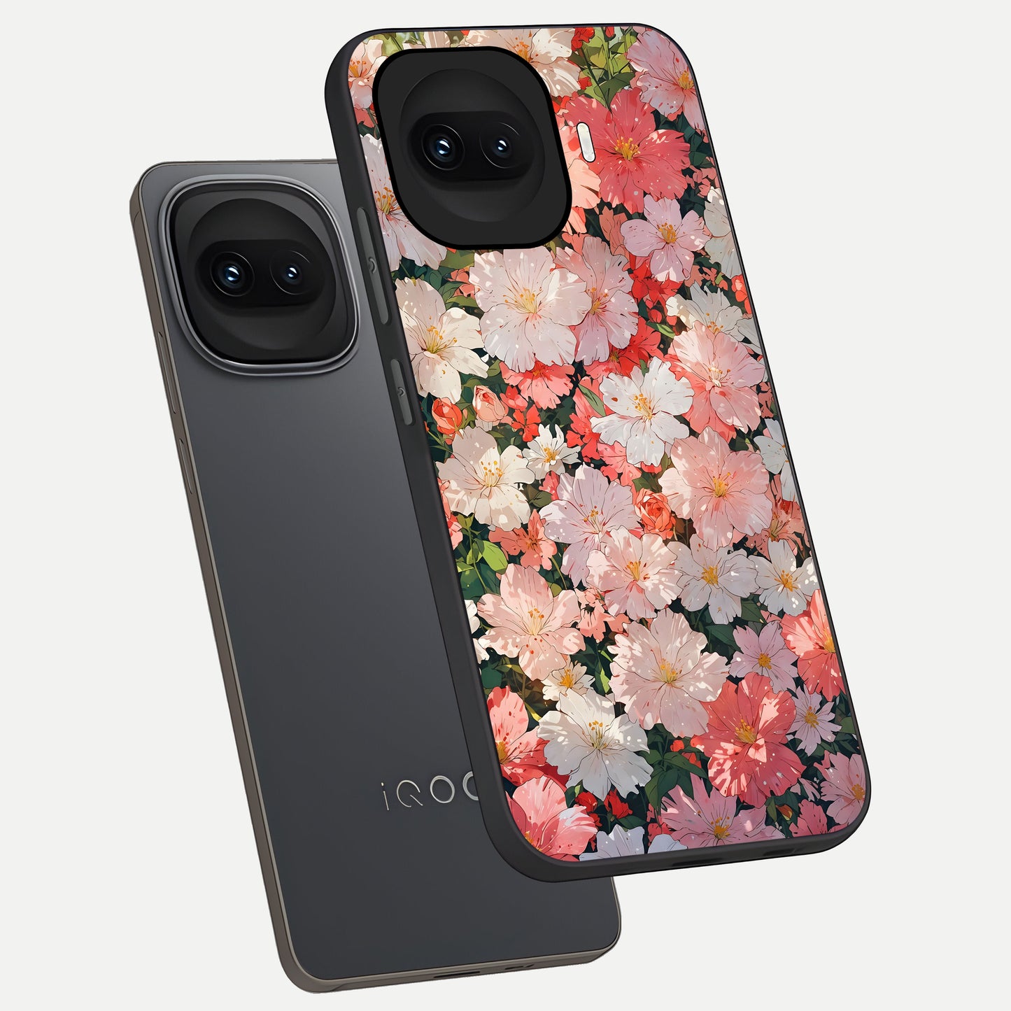  Blush Bloom Field phone case for iQOO 15R showing premium glass back cover with detailed artwork