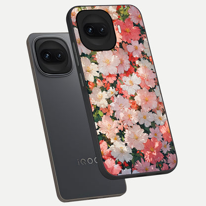  Blush Bloom Field phone case for iQOO 15R showing premium glass back cover with detailed artwork