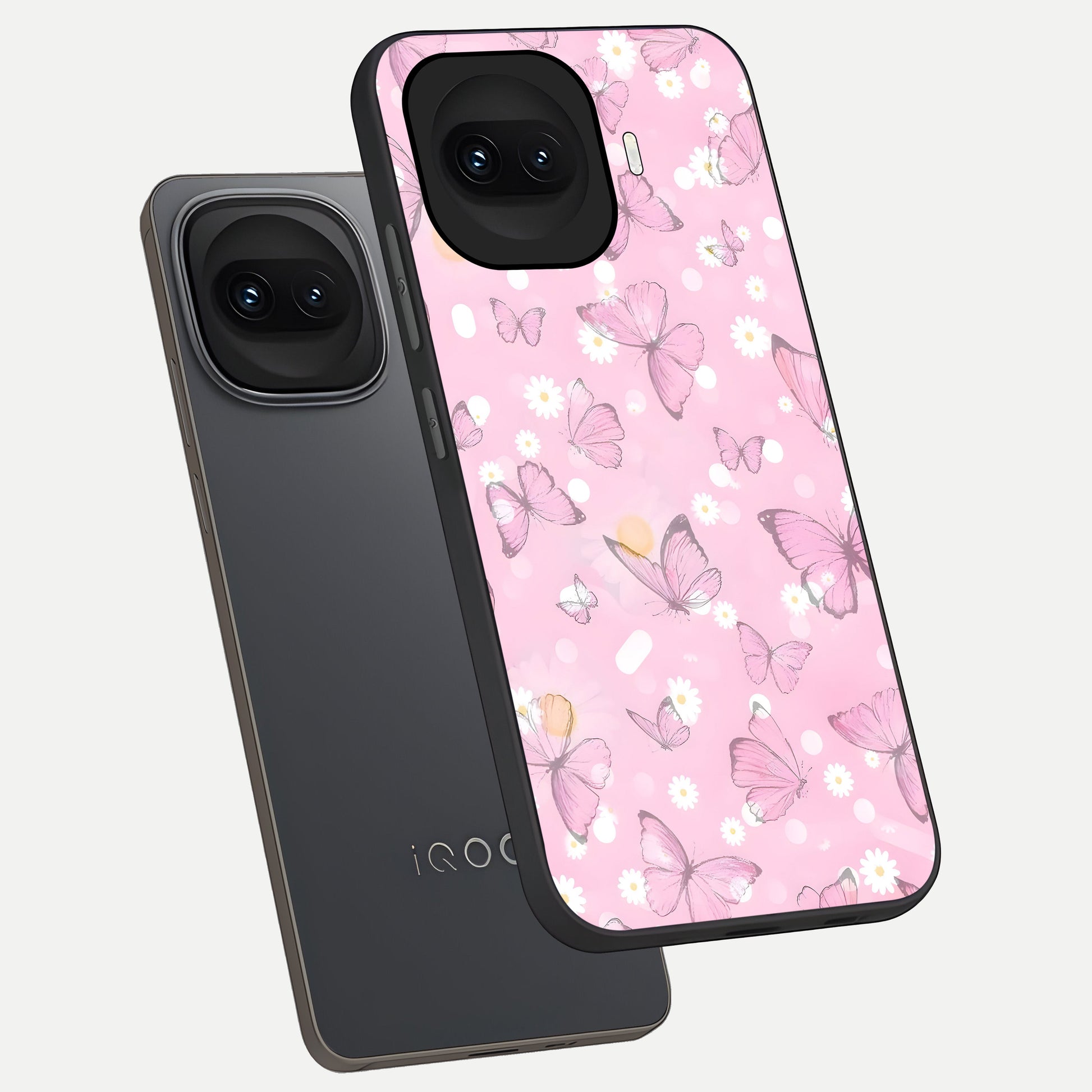  Blush Butterfly Garden phone case for iQOO 15R showing premium glass back cover with detailed artwork