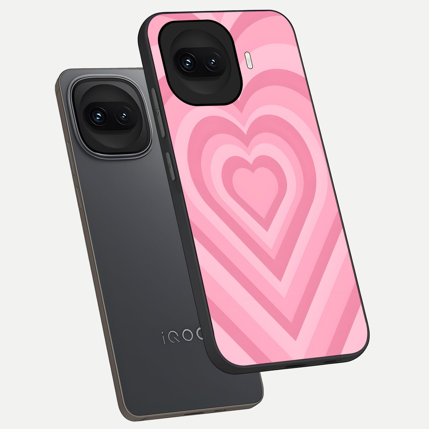  Blush Heart Waves phone case for iQOO 15R showing premium glass back cover with detailed artwork