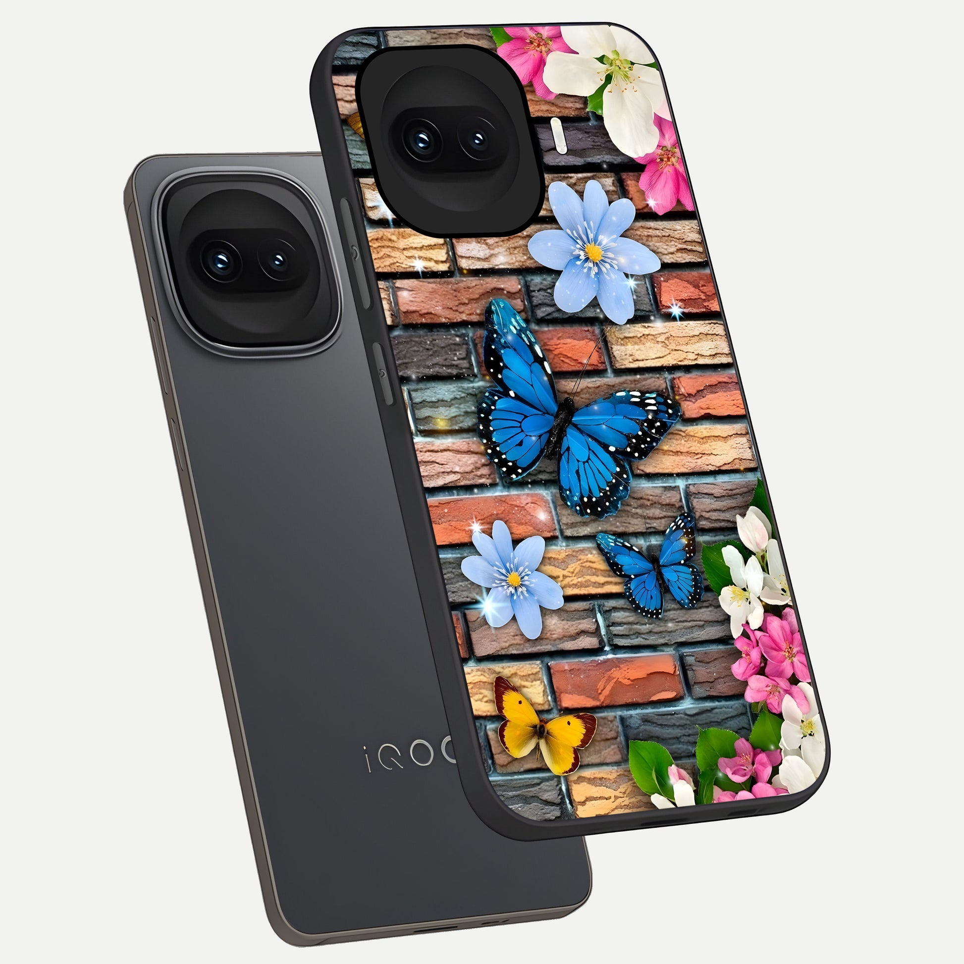  Brick Bloom Flight phone case for iQOO 15R showing premium glass back cover with detailed artwork