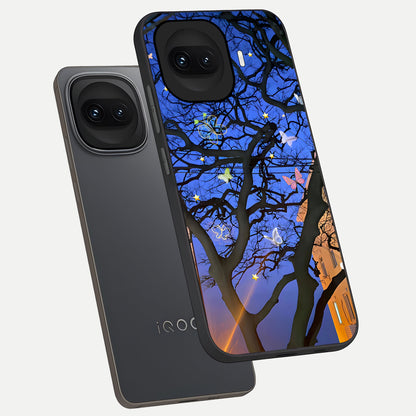  Butterfly Night Magic phone case for iQOO 15R showing premium glass back cover with detailed artwork