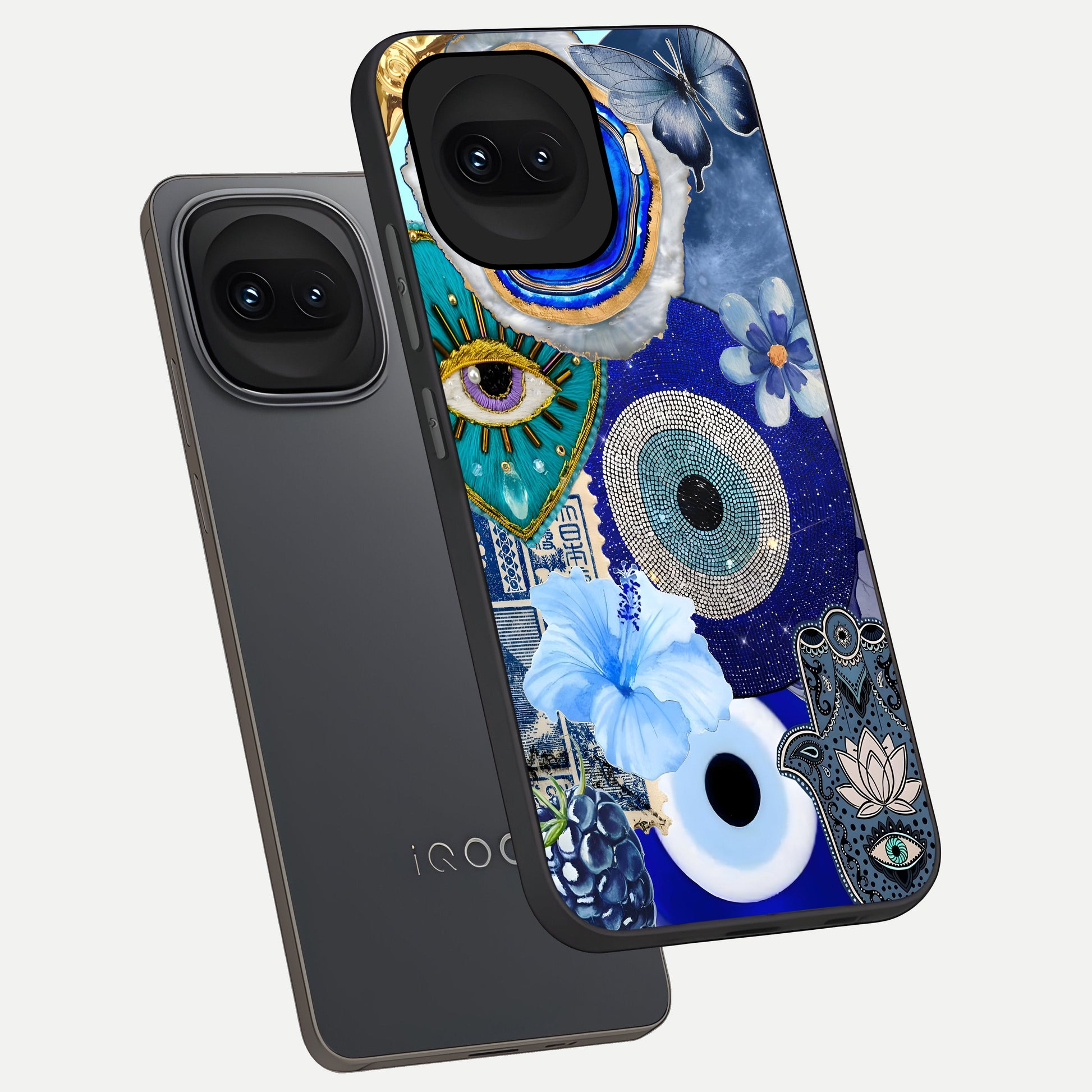 Celestial Blue Vision phone case for iQOO 15R showing premium glass back cover with detailed artwork