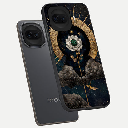  Celestial Lotus Morang phone case for iQOO 15R showing premium glass back cover with detailed artwork
