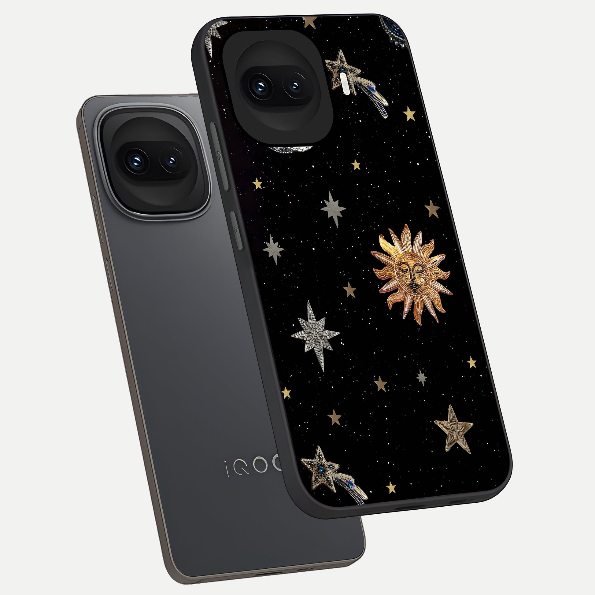  Celestial Moon With Stars phone case for iQOO 15R showing premium glass back cover with detailed artwork