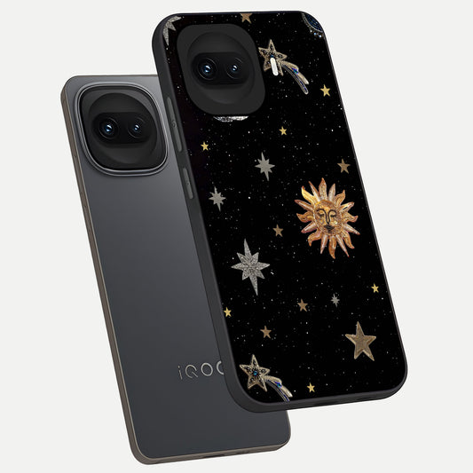  Celestial Moon With Stars phone case for iQOO 15R showing premium glass back cover with detailed artwork