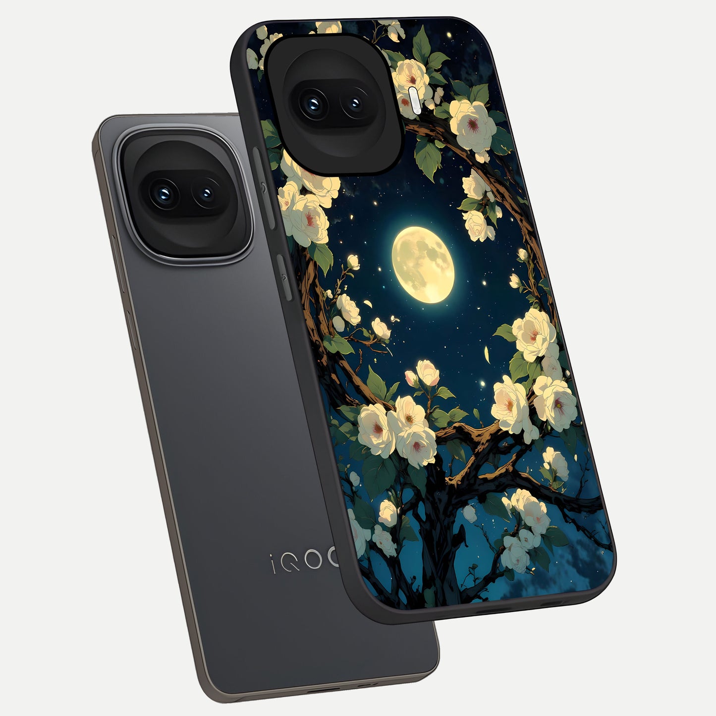  Celestial Moon And Flower phone case for iQOO 15R showing premium glass back cover with detailed artwork