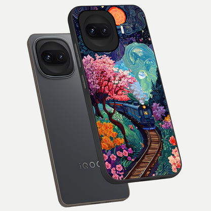  Celestial Train Journey phone case for iQOO 15R showing premium glass back cover with detailed artwork