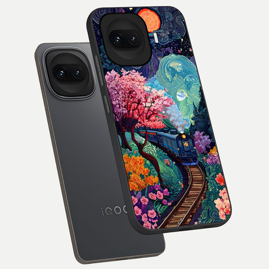  Celestial Train Journey phone case for iQOO 15R showing premium glass back cover with detailed artwork