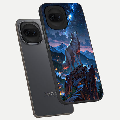  Celestial Wolf Howl phone case for iQOO 15R showing premium glass back cover with detailed artwork