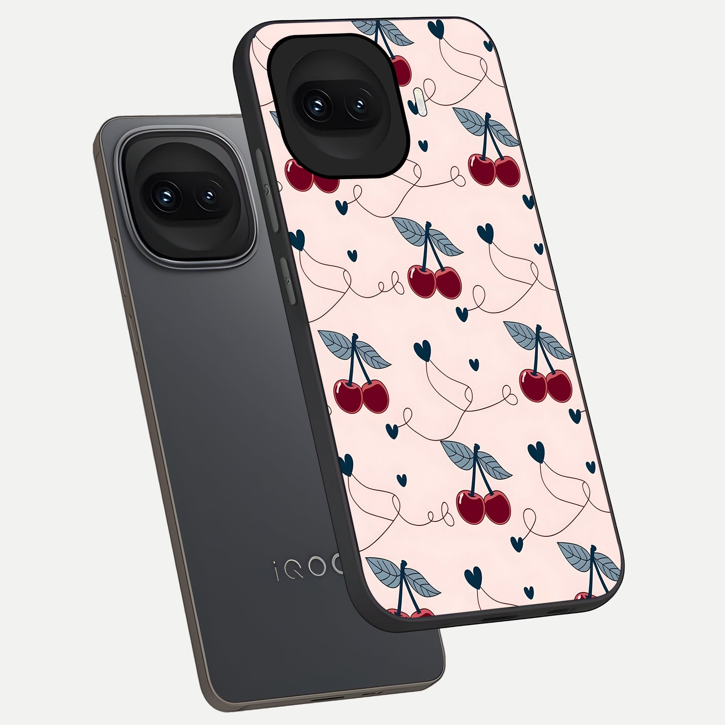 Cherry Heart Line phone case for iQOO 15R showing premium glass back cover with detailed artwork