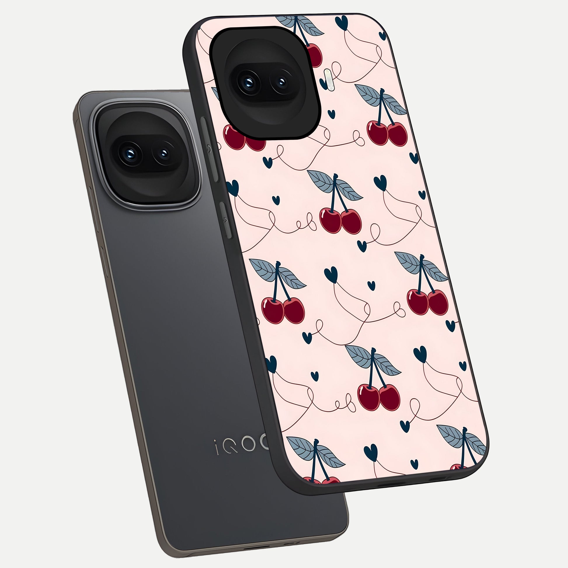  Cherry Heart Line phone case for iQOO 15R showing premium glass back cover with detailed artwork