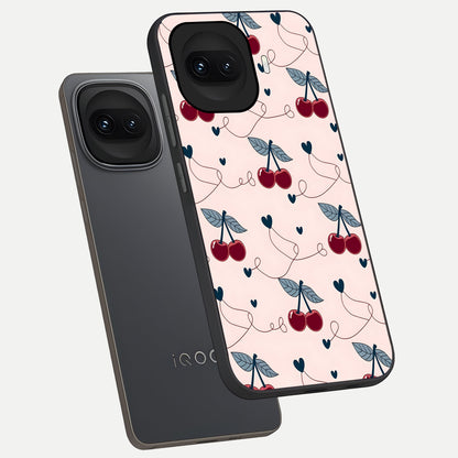  Cherry Heart Line phone case for iQOO 15R showing premium glass back cover with detailed artwork