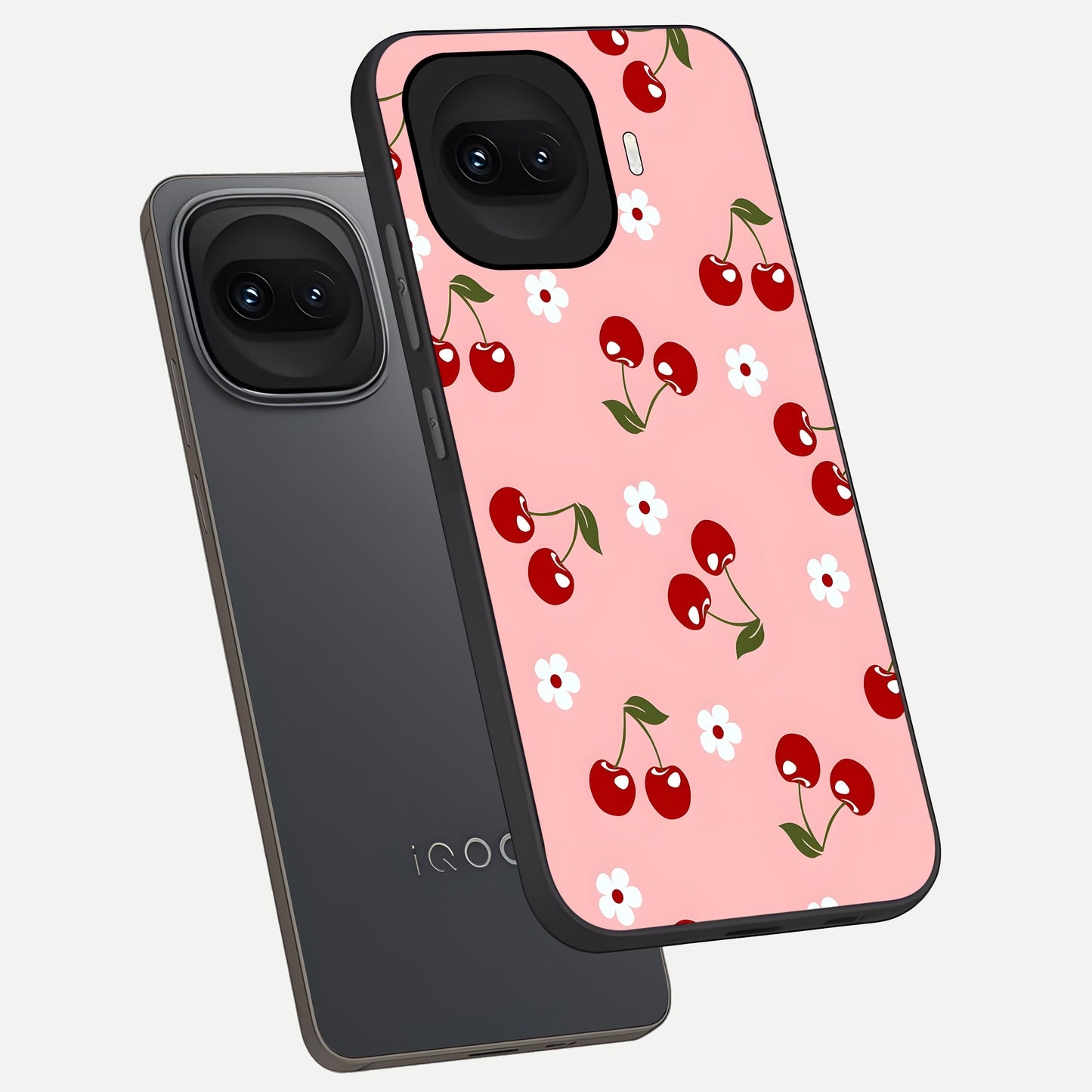  Cherry Love Mood phone case for iQOO 15R showing premium glass back cover with detailed artwork