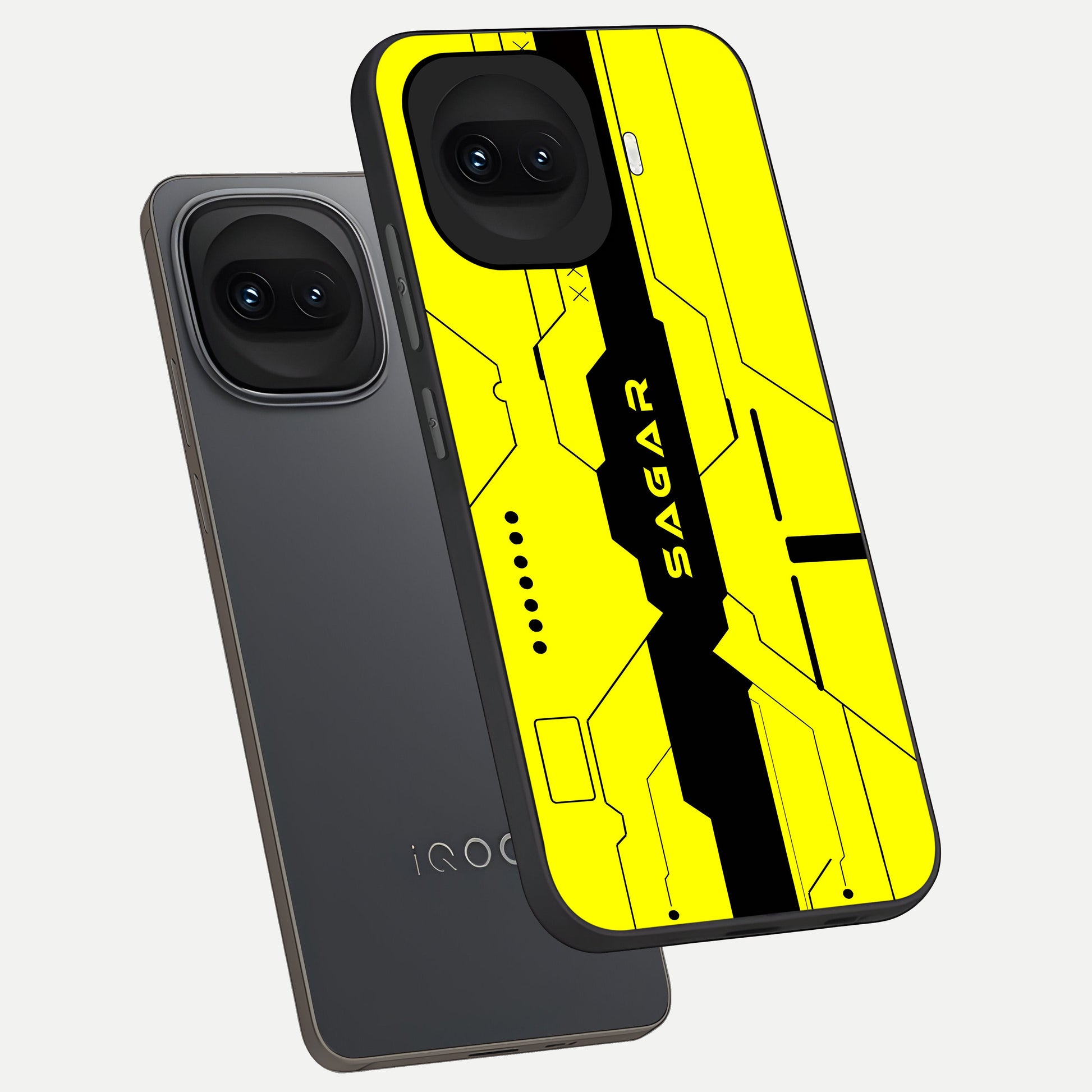  Circuit CYBERPUNK Custom Name phone case for iQOO 15R showing premium glass back cover with detailed artwork