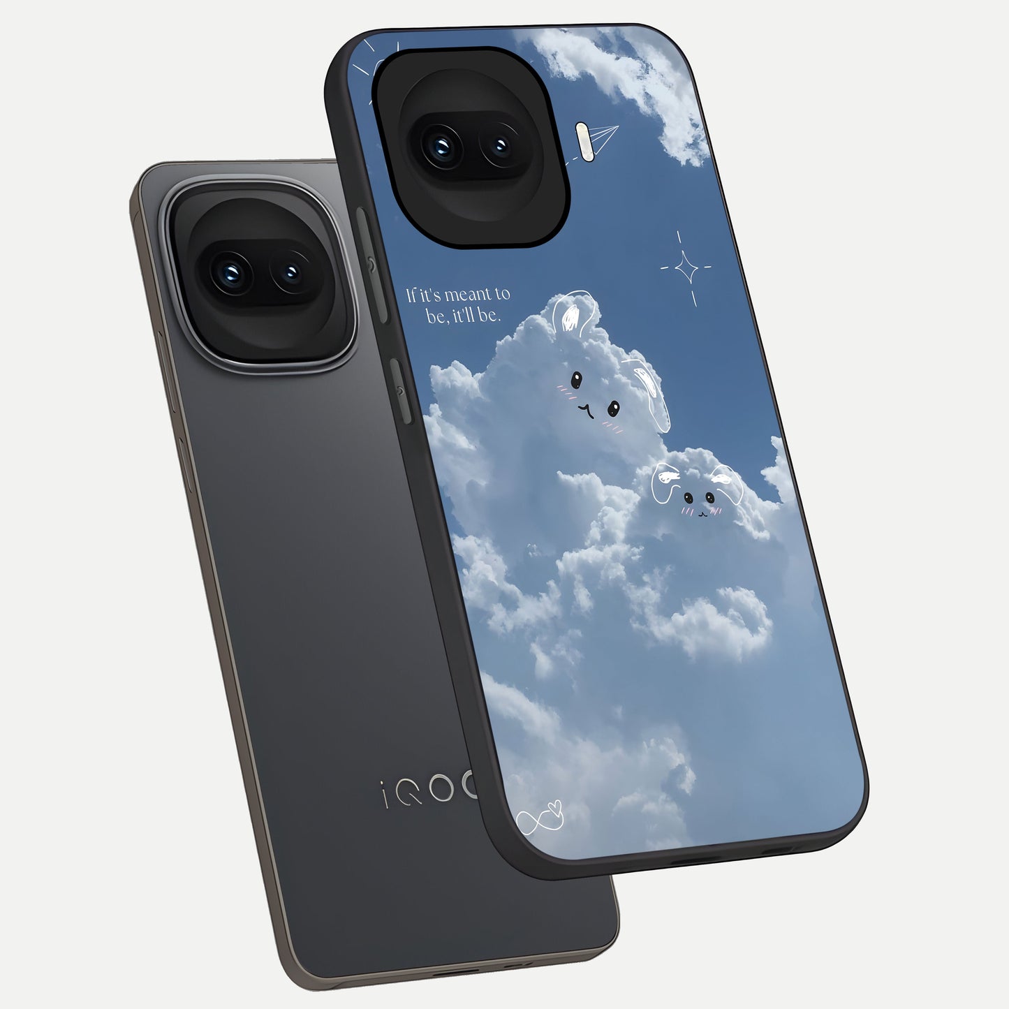  Cloud Bunny Dreams phone case for iQOO 15R showing premium glass back cover with detailed artwork