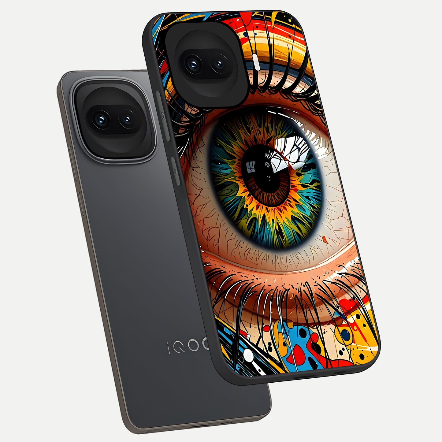  Colorful Eye phone case for iQOO 15R showing premium glass back cover with detailed artwork