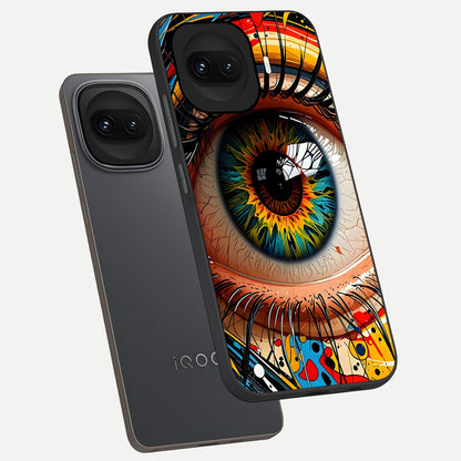  Colorful Eye phone case for iQOO 15R showing premium glass back cover with detailed artwork
